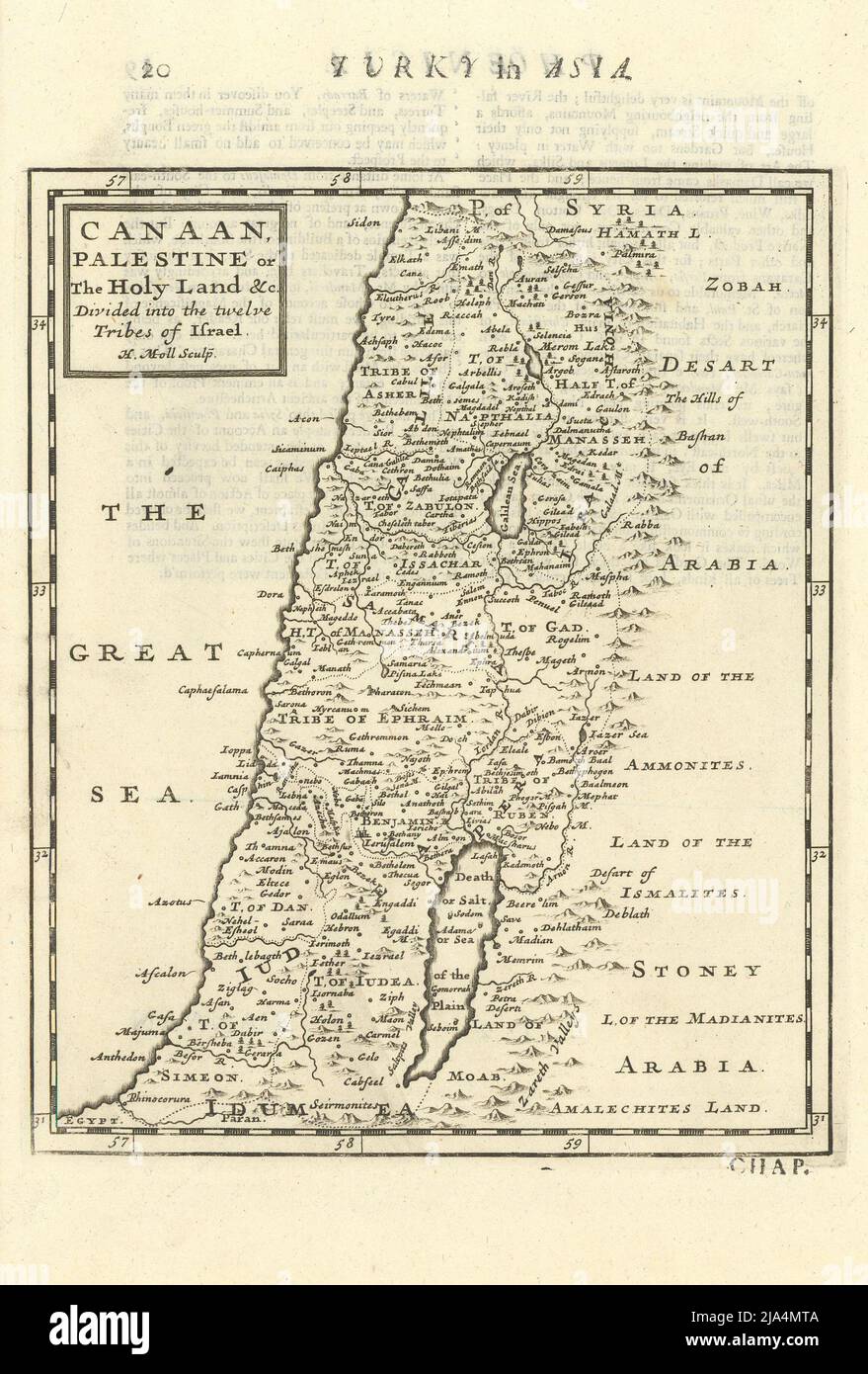 Canaan, Palestine ou Terre Sainte… Douze tribus d'Israël. MOLL 1709 ancienne carte Banque D'Images