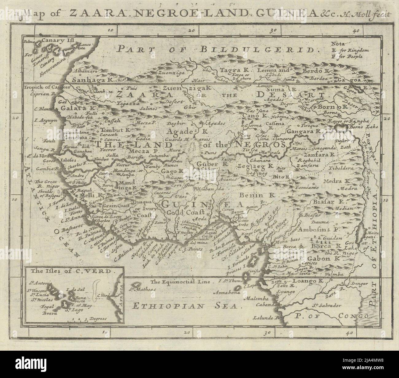 Carte de Zaara. Negroe-Land. Guinée &c. par Herman Moll. Afrique de l'Ouest 1709 ans Banque D'Images