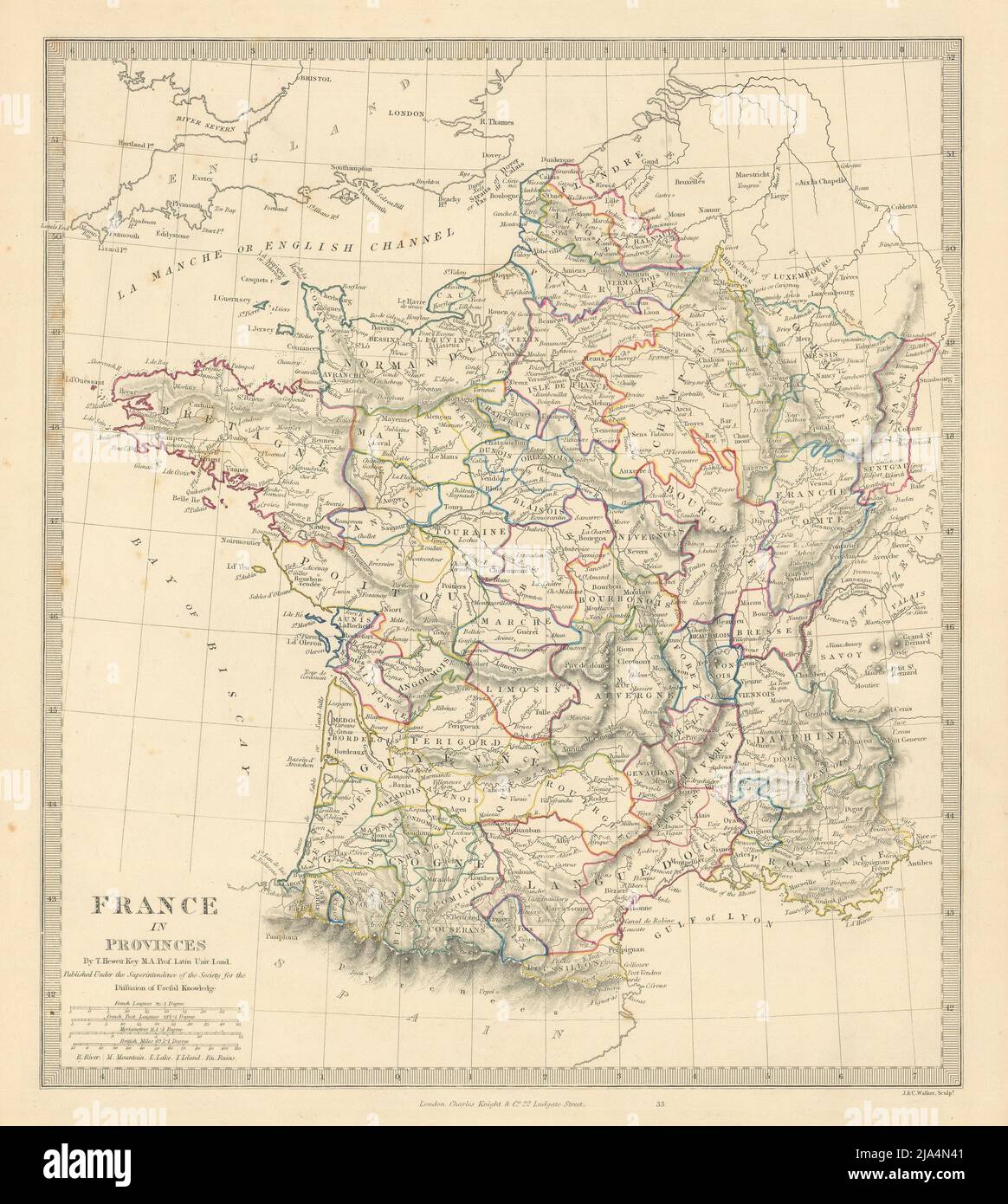 La FRANCE EN PROVINCES.  <1790 Provinces de l'affiche. Original de la couleur. Carte 1845 SDUK Banque D'Images