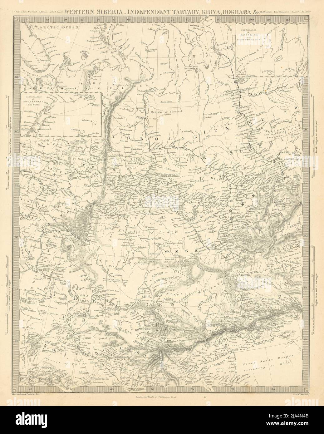 L'ASIE CENTRALE. La Sibérie occidentale, Khiva Boukhara. Tartarie indépendante. Carte 1846 SDUK Banque D'Images