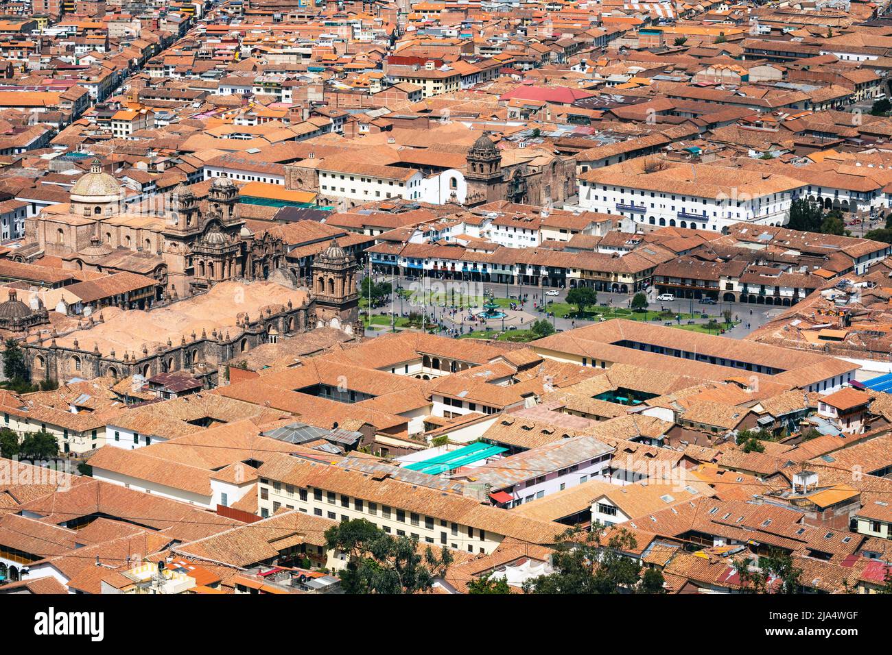 Cusco, vue sur le centre de la ville de Cusco avec la cathédrale, Pérou. Amérique du Sud. Banque D'Images