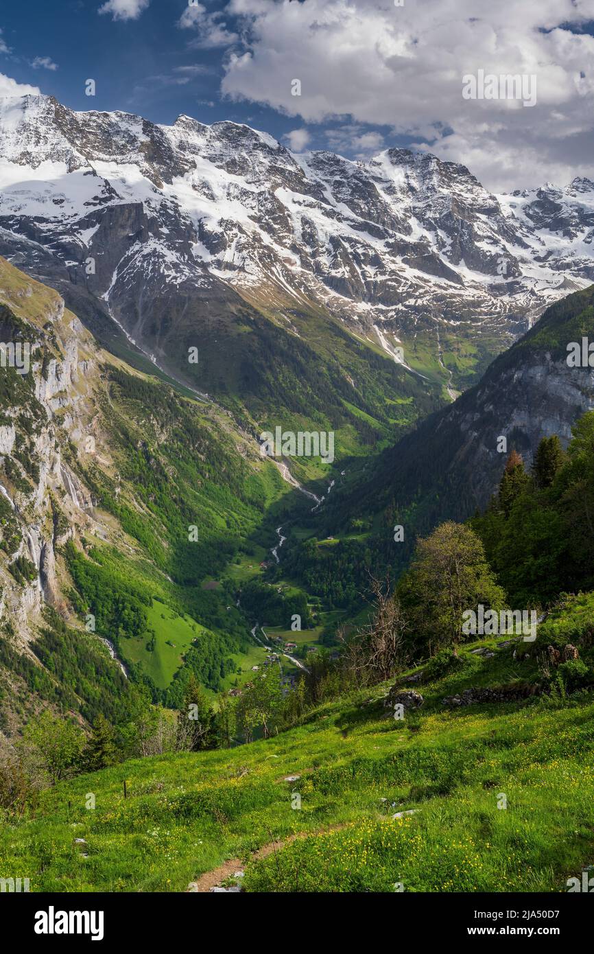 Paysage estival pittoresque de montagne, Lauterbrunnen, canton de Berne, Suisse Banque D'Images