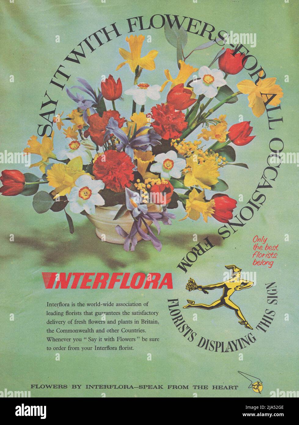 Interflora fleuriste vintage magazine publicité papier annonce 1965 Banque D'Images