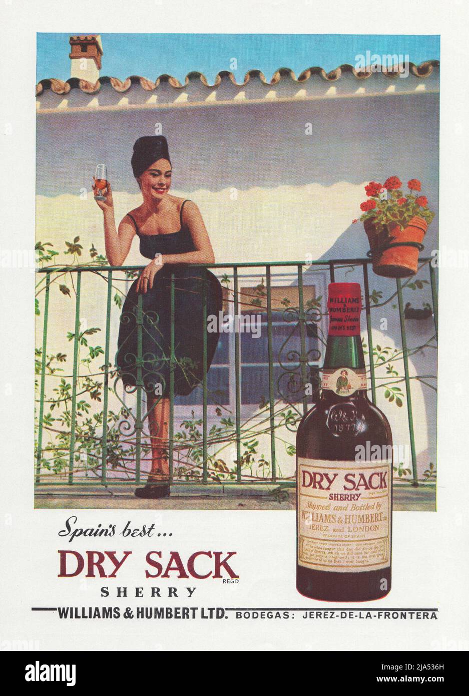 Dry Sack sherry le meilleur sherry d'Espagne publicité dans le magazine vintage Williams & Humbert Ltd 1970s 1980s Banque D'Images