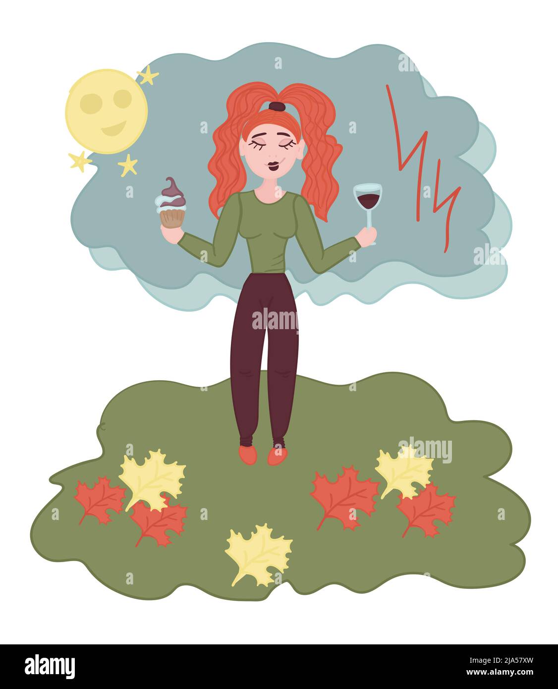 Ambiance d'automne, illustration colorée de la fille et de la nature Illustration de Vecteur