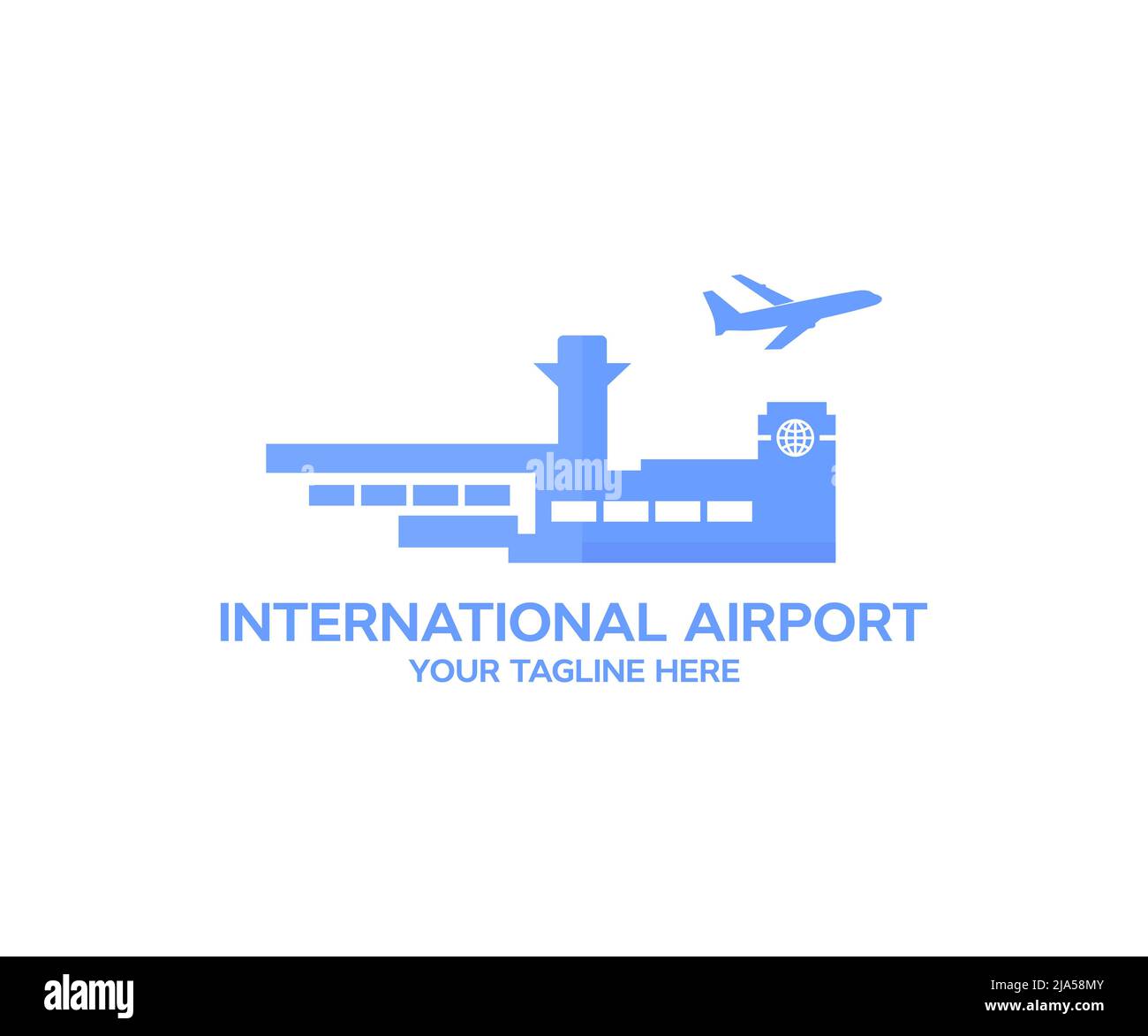 Vue sur l'aéroport avec avion. Design moderne du logo de l'aéroport international. La technologie de l'aviation et le monde Voyage concede conception et d'illustration de vecteur. Illustration de Vecteur