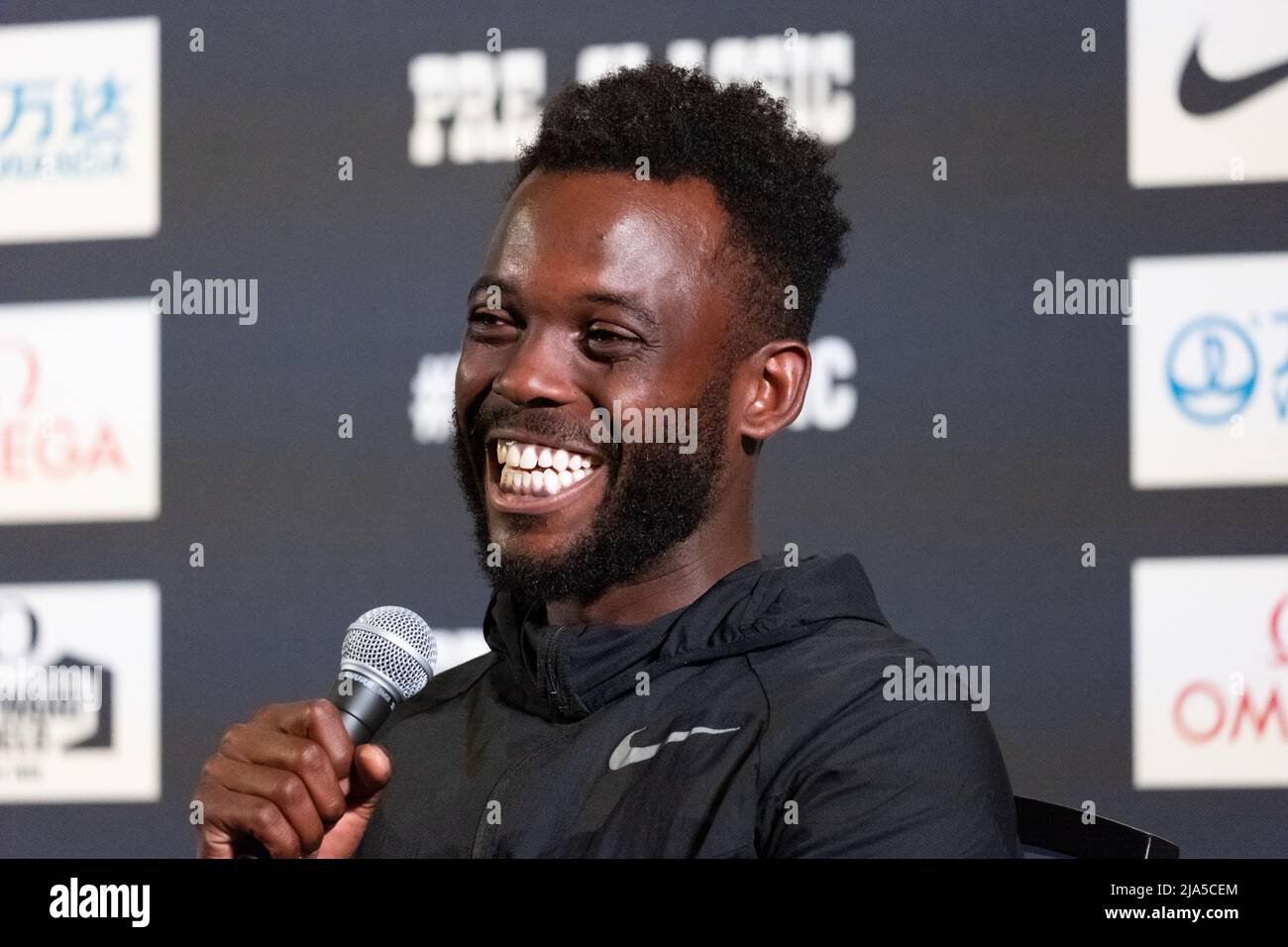 Eugene, Oregon, États-Unis. 27th mai 2022. BLAKE LEEPER des États-Unis parle lors d'une conférence de presse à l'hôtel Graduate d'Eugene, Oregon. Leeper est en compétition dans le Mens Para 400m T62 vendredi soir à Hayward Field à Eugene, OREGON. (Credit image: © Brian Branch Price/ZUMA Press Wire) Credit: ZUMA Press, Inc./Alay Live News Banque D'Images