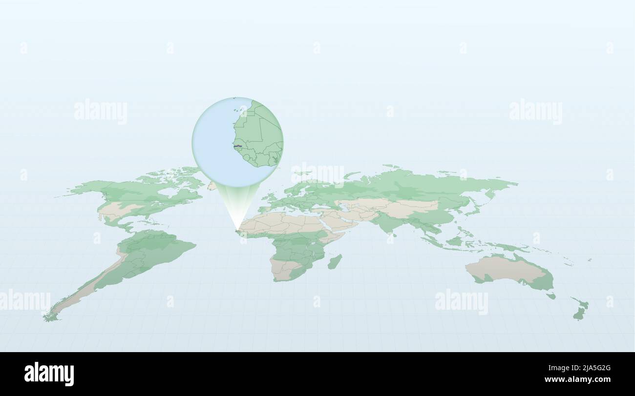Carte du monde en perspective montrant l'emplacement du pays Gambie avec carte détaillée avec drapeau de la Gambie. Illustration vectorielle. Illustration de Vecteur