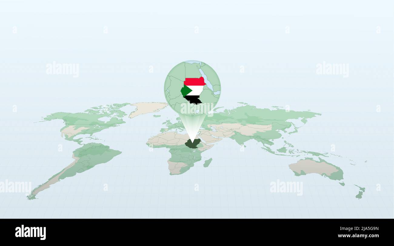 Carte du monde en perspective montrant l'emplacement du pays Soudan avec une carte détaillée avec le drapeau du Soudan. Illustration vectorielle. Illustration de Vecteur