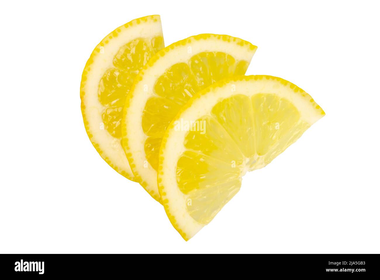 Trois tranches de couleur jaune citron coupées en deux Banque D'Images