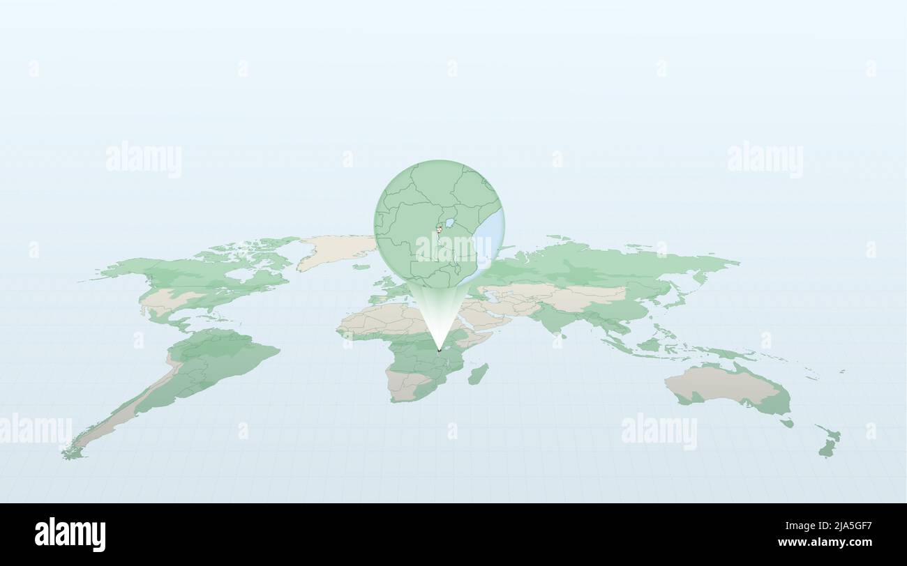 Carte du monde en perspective montrant l'emplacement du pays Burundi avec carte détaillée avec drapeau du Burundi. Illustration vectorielle. Illustration de Vecteur