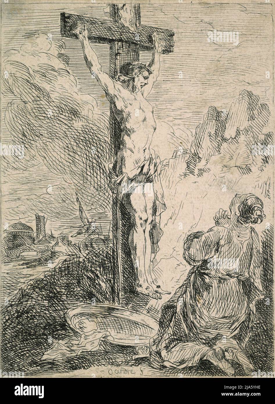Marie Magdalene priant au pied de la Croix Banque D'Images