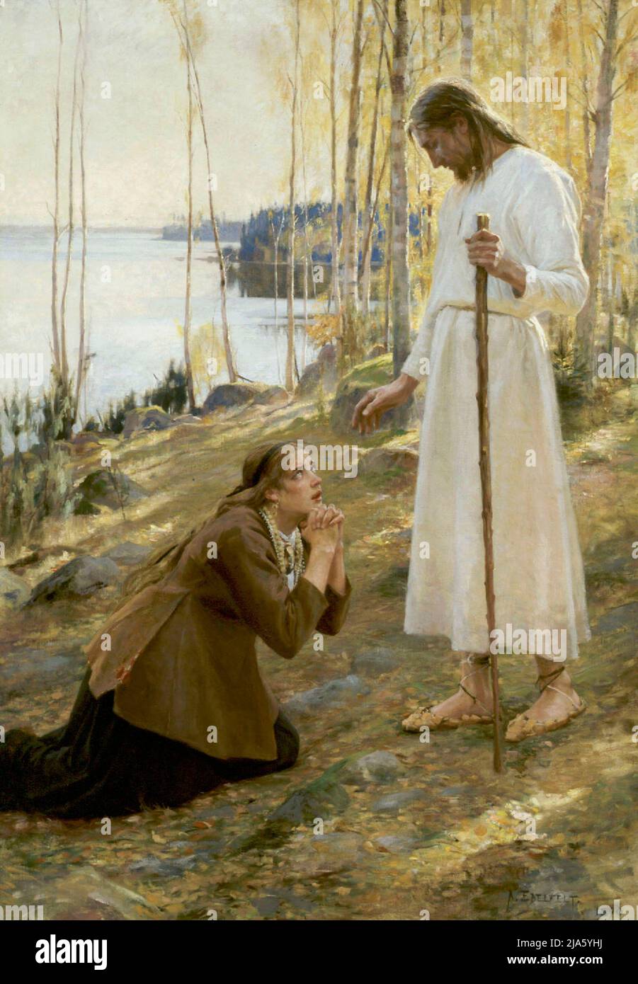 Christ et Marie Magdalene par Albert Edelfelt dans un lieu finlandais Banque D'Images