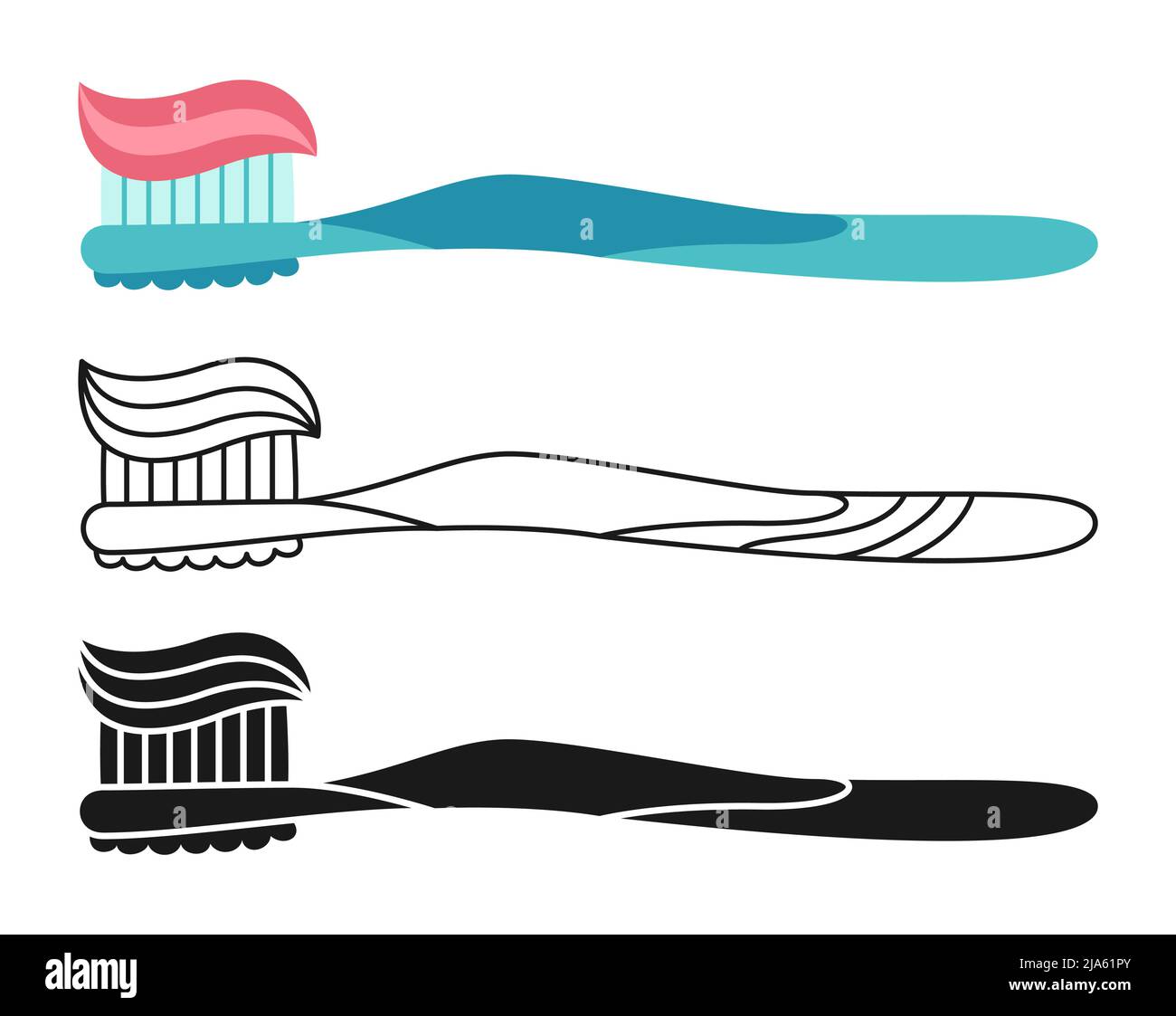 Brosse à dents Icon, outil de nettoyage dentaire pour la bouche et dentifrice, ensemble de lignes de silhouette ou de caniche. Symbole de santé dentaire, dentisterie hygiène buccale, dents saines et propres. Application mobile du site Web du logo Modern Design Illustration de Vecteur