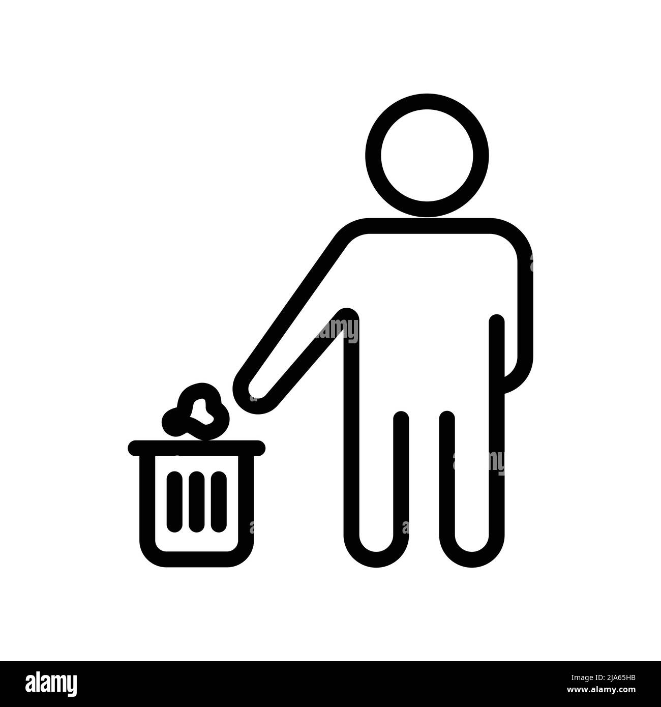 vecteur d'icône de corbeille avec personnes. Jetez les ordures à sa place, la propreté, la propreté de l'environnement, un environnement sain. Style d'icône de ligne. Simple de Illustration de Vecteur