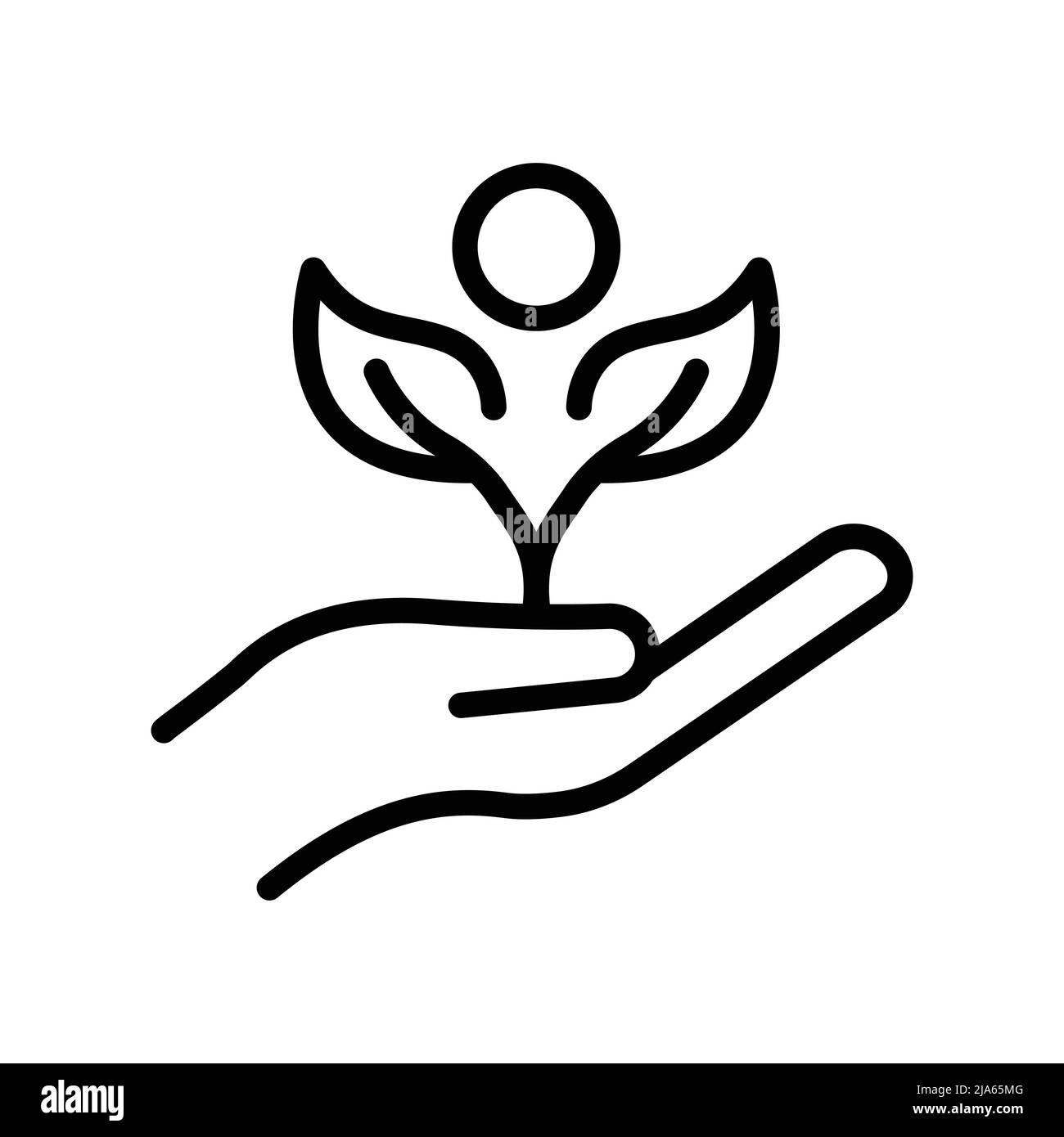 Vecteur d'icône de main avec personnes et feuille. Vie saine, environnement sain, écologie. Style d'icône de ligne. Illustration de conception simple modifiable Illustration de Vecteur