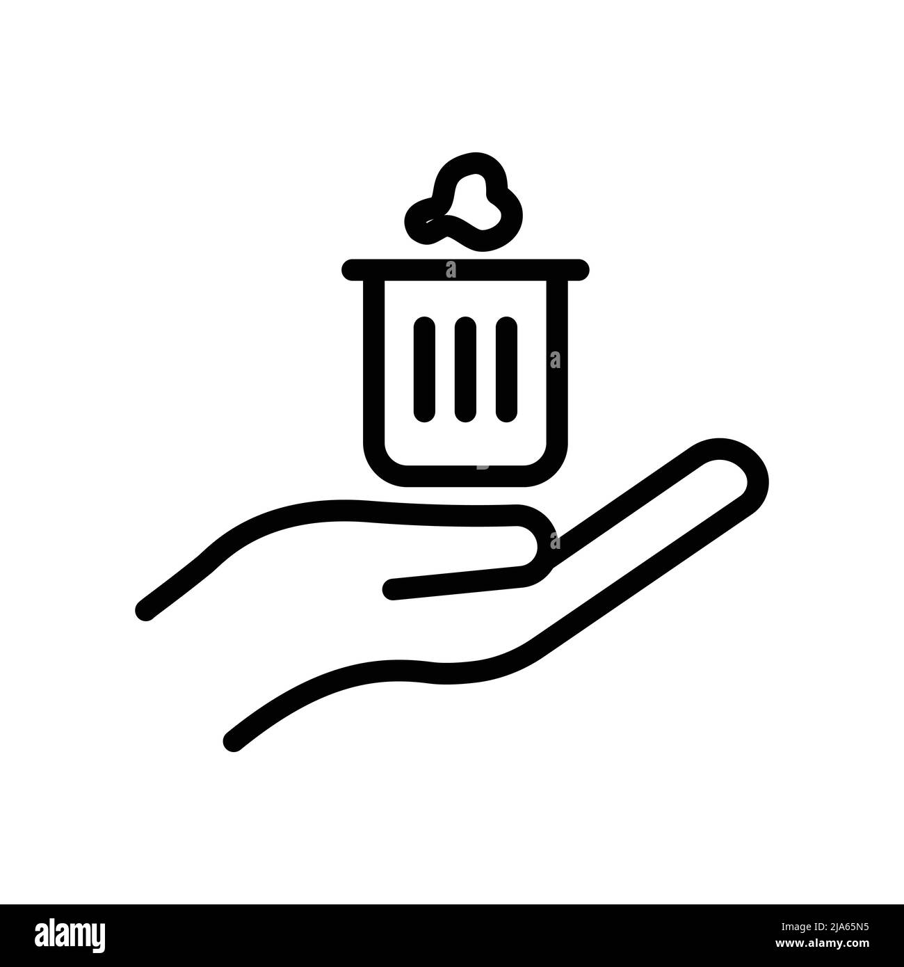 Vecteur d'icône de corbeille avec main. Propreté, jeter les ordures à sa place, propreté de l'environnement, environnement sain. Style d'icône de ligne. Simple desi Illustration de Vecteur
