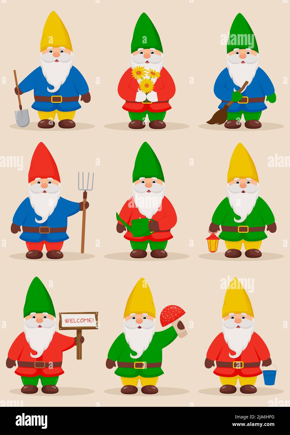 Ensemble de jolis petits gnomes. Nains de jardin Illustration de Vecteur