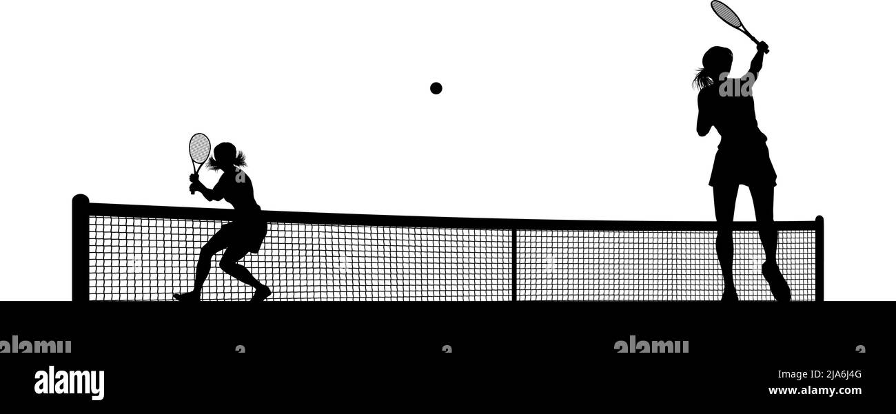 Tennis femmes jouant à Match Silhouette joueurs Illustration de Vecteur