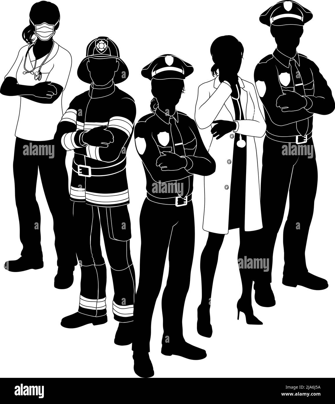Silhouette personnel de l'équipe des services d'urgence Illustration de Vecteur