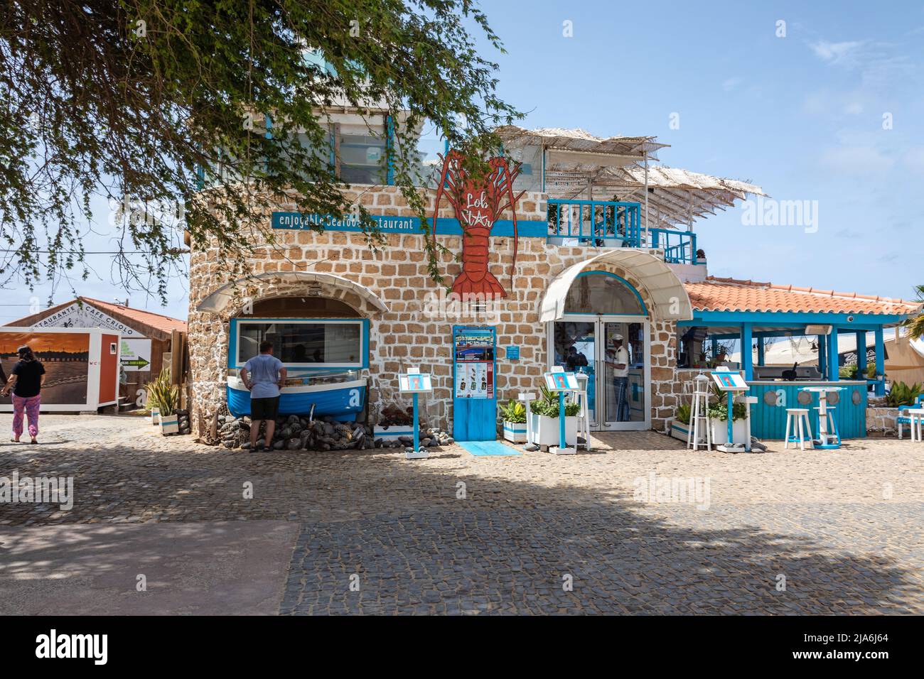 LobStar Seafood Restaurant en plein air sur la plage de Santa Maria, Sal Island, Cap-Vert, îles Cabo Verde, Afrique Banque D'Images