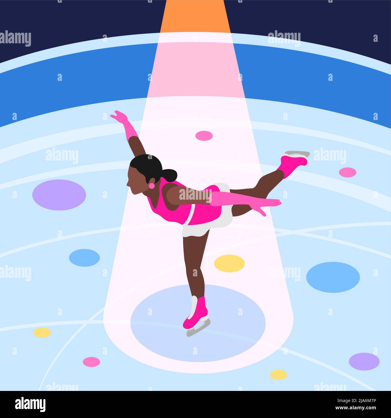 Journée internationale de sport fond isométrique avec vue de la patinoire avec le caractère femelle de la figure skater illustration vectorielle Illustration de Vecteur