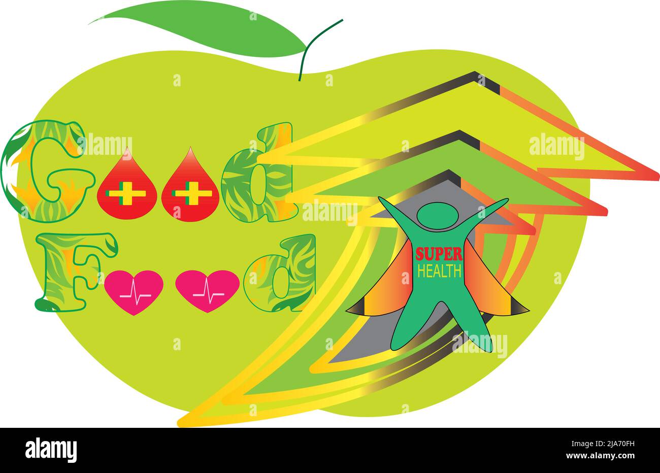 La pomme verte est une bonne nourriture. Logo Health Vector. Bonne cuisine. Logo de meilleure utilisation Illustration de Vecteur