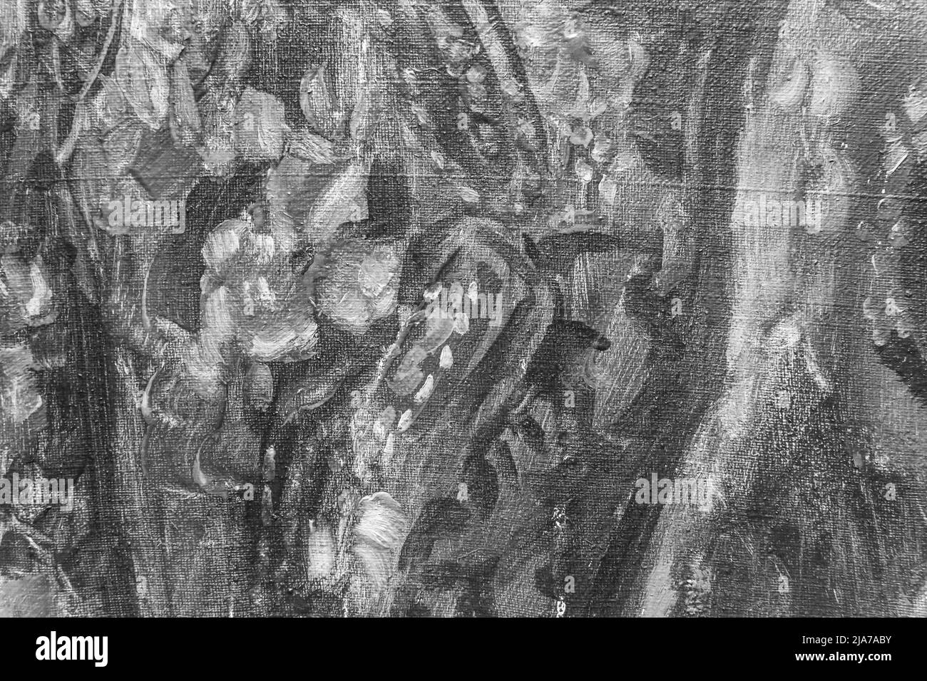 Pinceau peinture à l'huile abstrait motif gris toile grise gros plan texture arrière-plan. Banque D'Images