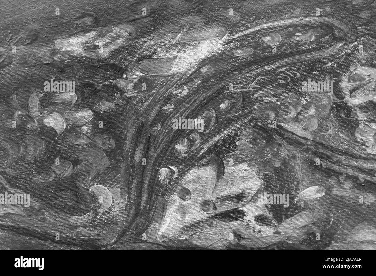 Pinceau peinture à l'huile abstrait motif gris toile grise gros plan texture arrière-plan. Banque D'Images