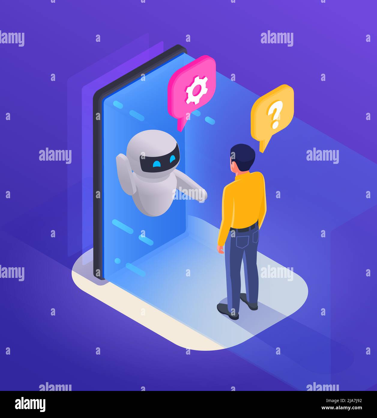 Concept de programme Chatbot Messenger avec symboles de support illustration vectorielle isométrique Illustration de Vecteur