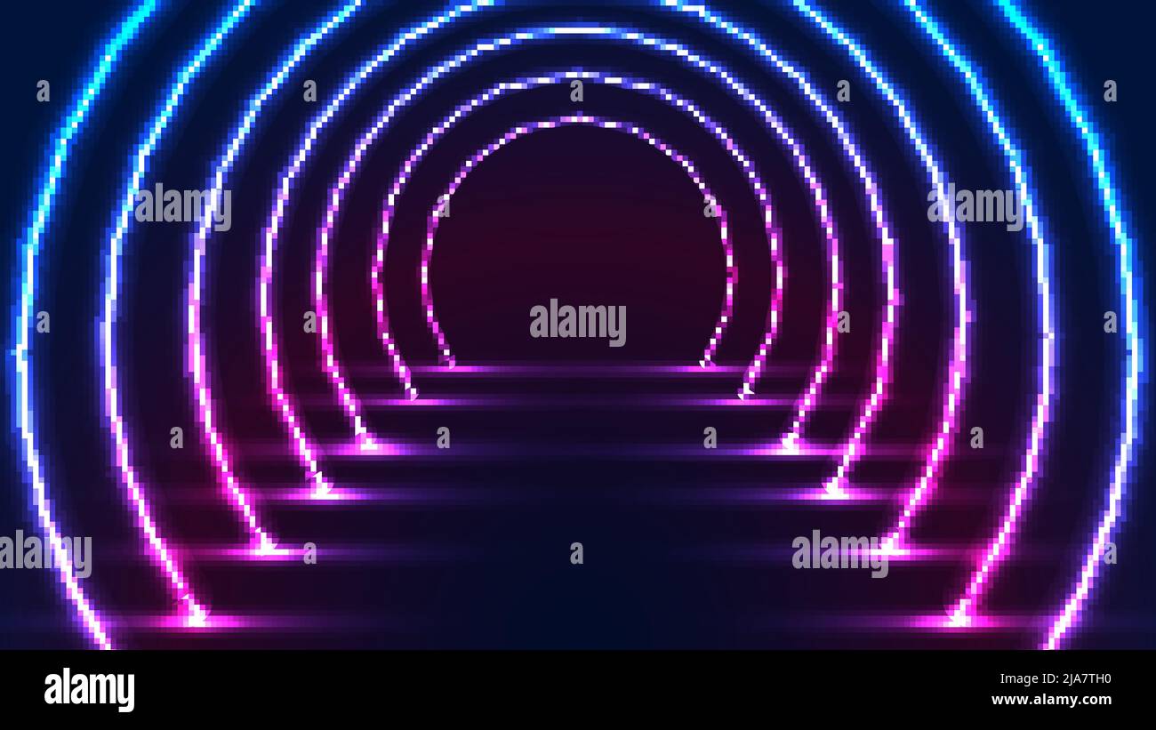 Éclairage au néon abstrait technologie de passerelle de tunnel arrondie style futuriste rétro. Illustration vectorielle Illustration de Vecteur