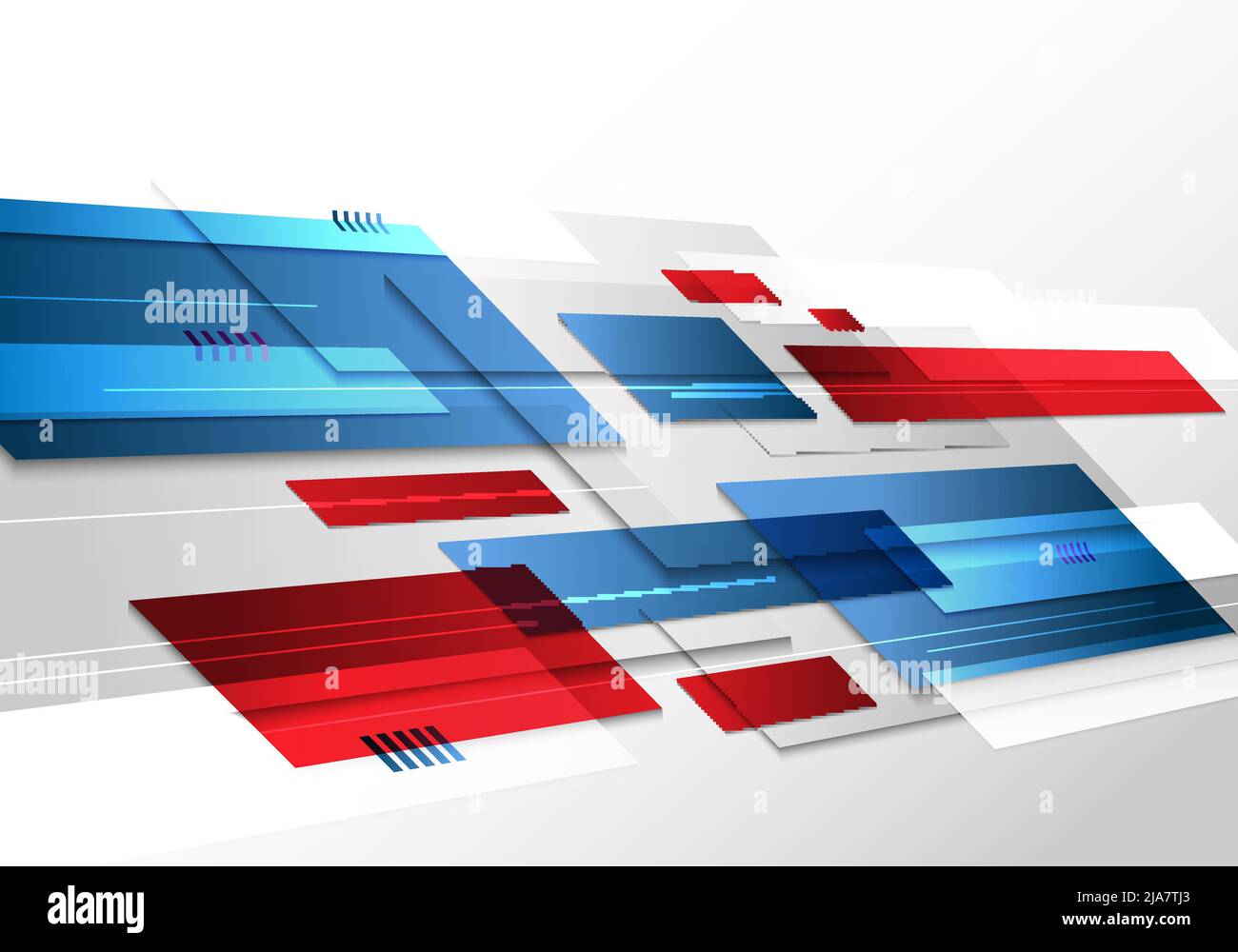 Technologie abstraite futuriste géométrique bleu et rouge couleur brillant arrière-plan de mouvement. Modèle avec en-tête et pied de page pour brochure, impression, publicité, magazine Illustration de Vecteur