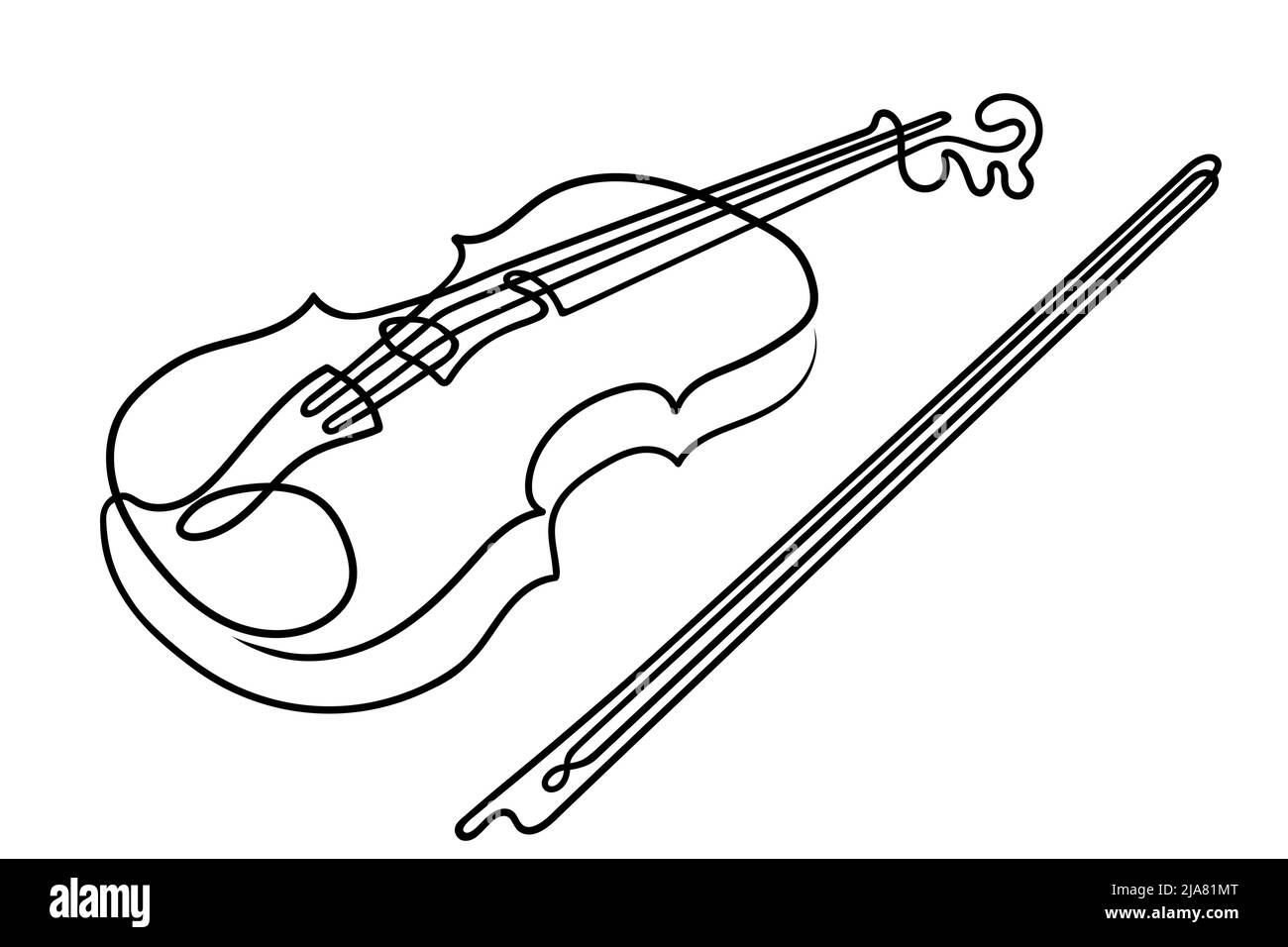Mise en plan d'une ligne. Instruments acoustiques de musique violon avec cordes et arc. Illustration de Vecteur