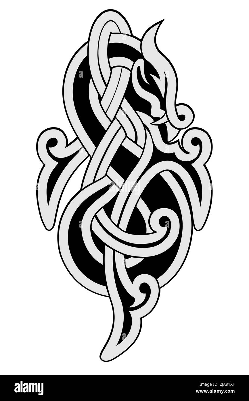 Ornement sous forme de dragon dans le style celtique national isolé sur un fond blanc. Illustration de Vecteur