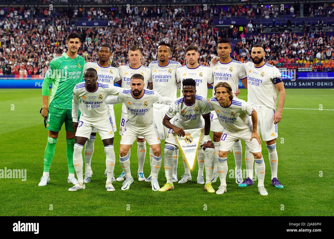 Groupe d'équipes du Real Madrid lors de la finale de la Ligue des champions de l'UEFA au Stade de France à Paris. Date de la photo: Samedi 28 mai 2022. Banque D'Images