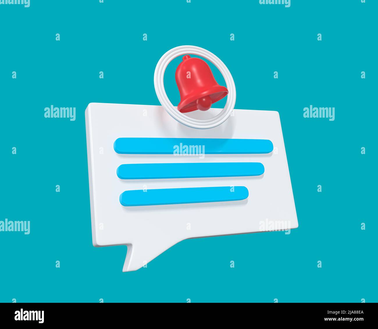 Icône notification de nouveau message 3D. Bulle de message avec symbole de sonnerie de notification. Nouveau signe d'alerte par e-mail. Notification par e-mail un nouvel e-mail. Banque D'Images