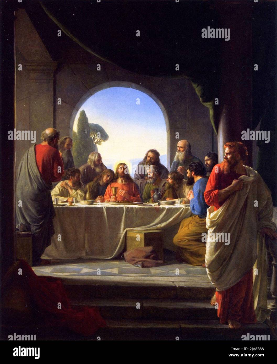Judas Iscariot (à droite), qui prend sa retraite de la Cène, peinture de Carl Bloch, fin 19th Banque D'Images