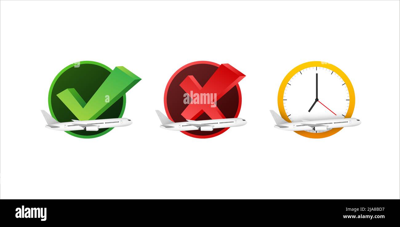 Case à cocher informations de vol. Icône de lecture de code QR. Point d'exclamation. Temps de déplacement. Illustration de Vecteur