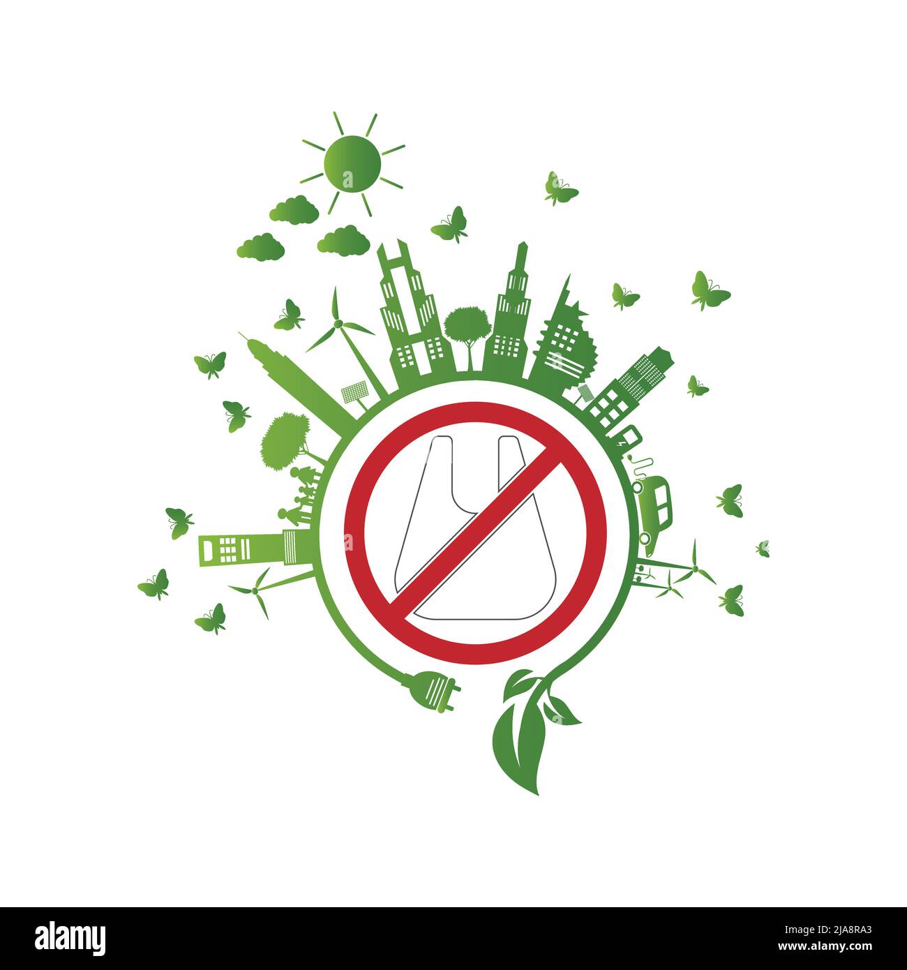 Ecologie.Green villes aide pas de sacs en plastique éco-friendly idées de concept, illustration vectorielle Illustration de Vecteur