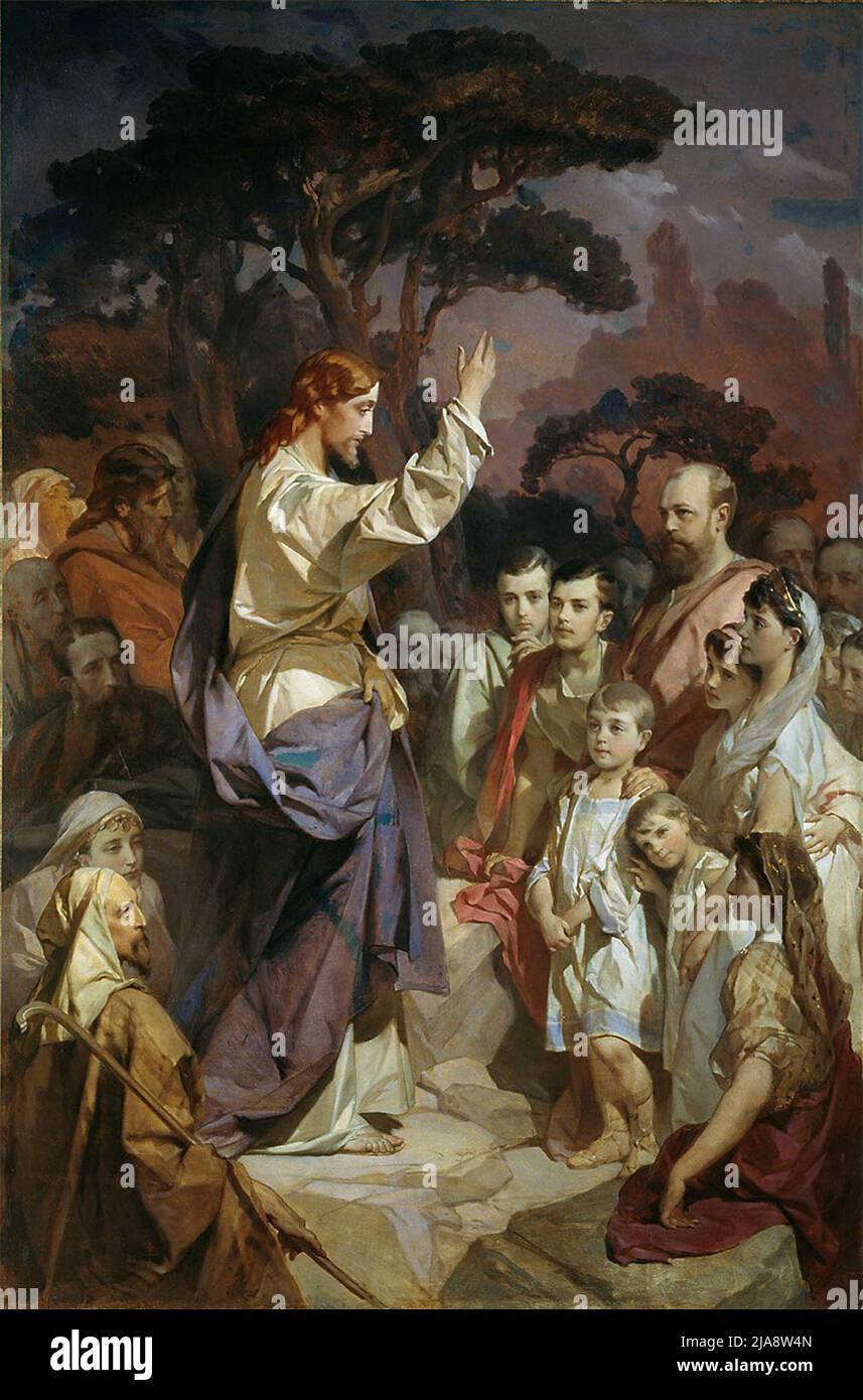 Le Sermon sur le Mont par Ivan Makarov, représentant Jésus enseignant les principes centraux du christianisme, y compris la prière du seigneur et les béatitudes Banque D'Images