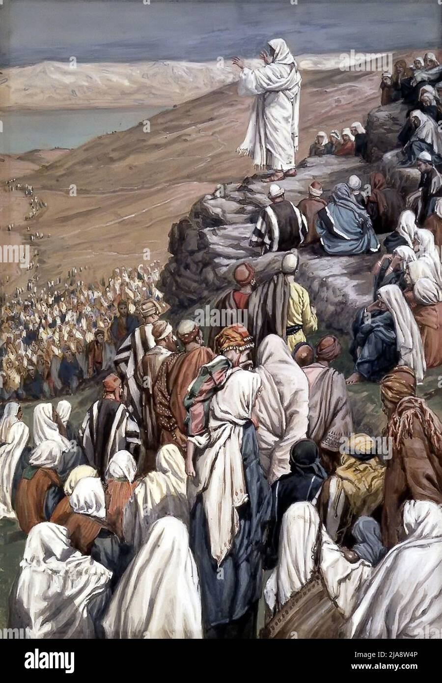 Les Béatitudes Sermon de James Tissot, représentant Jésus enseignant les principes centraux du christianisme, y compris la prière du seigneur et les béatitudes Banque D'Images