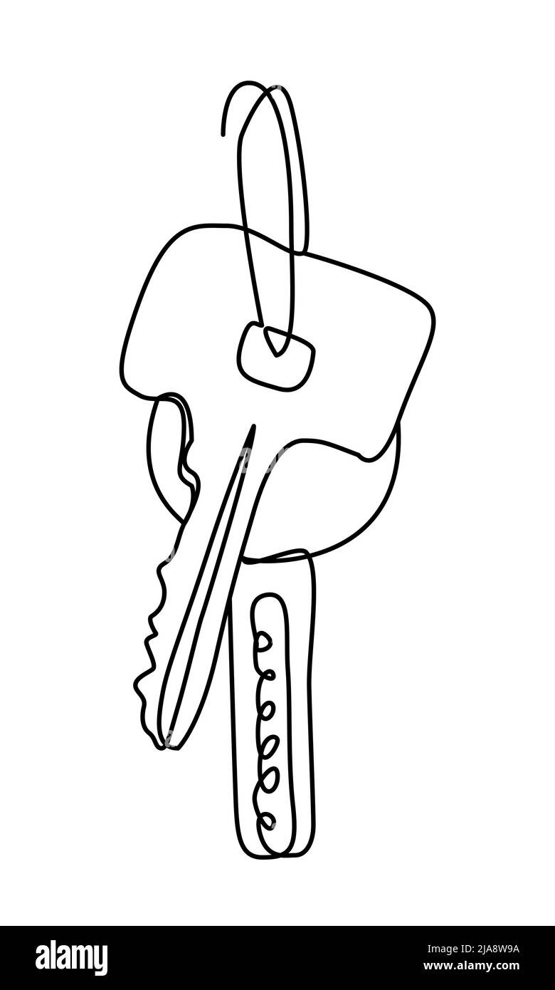 Touche de ligne continue. Illustration clé minimaliste pour chambre d'hôtel, maison, voiture, casier. Elément vectoriel pour la vente immobilière Illustration de Vecteur