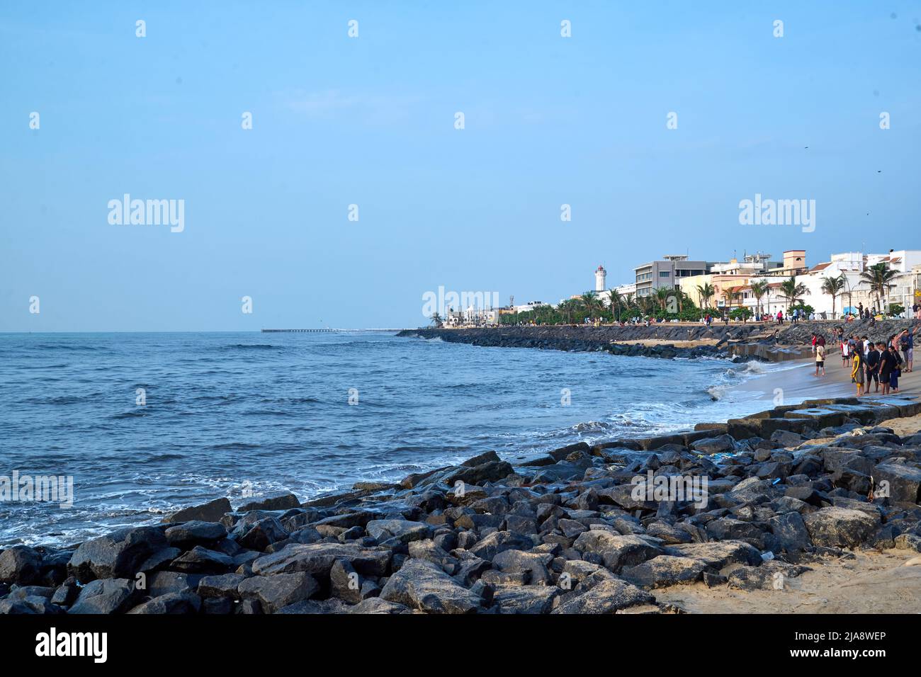 Plage de Pondicherry dans le sud de l'Inde. Banque D'Images