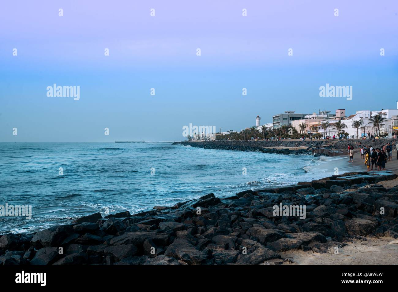 Plage de Pondicherry dans le sud de l'Inde. Banque D'Images