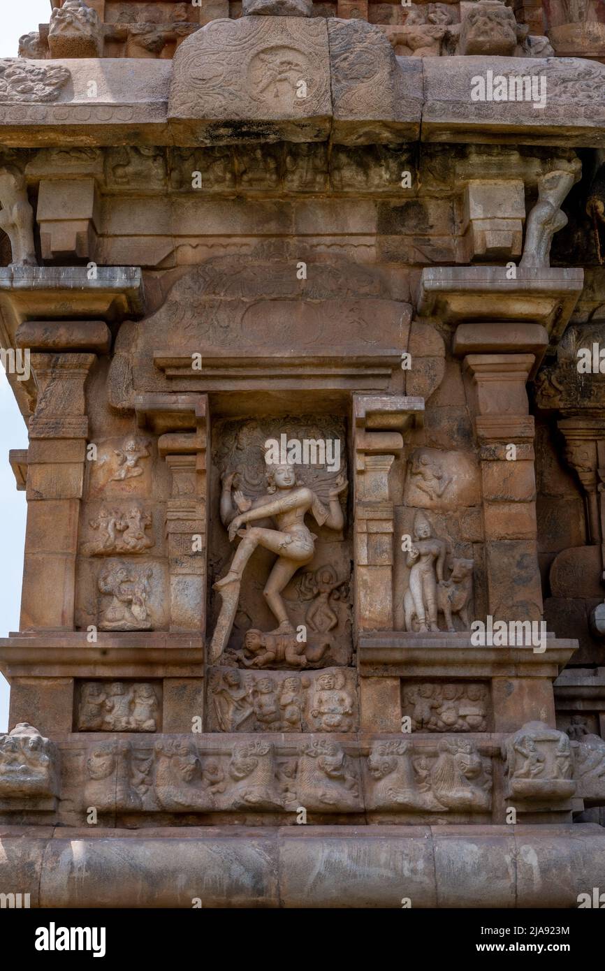 Temple indien. Grande architecture hindoue dans le temple Gangaikonda Chola Puram, Inde du Sud. Banque D'Images