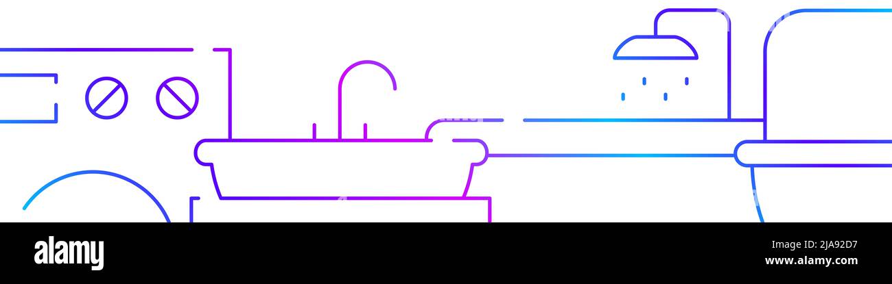Fond de la bannière horizontale ou du modèle de bordure inférieure pour le bain et les sanitaires. Illustration de ligne de dégradé plate isolée sur blanc. Banque D'Images