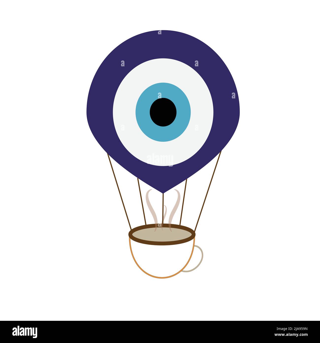 Ballon d'air chaud fait d'une tasse de café et de l'amulette de l'oeil de mal turc, concept de café turc Illustration de Vecteur