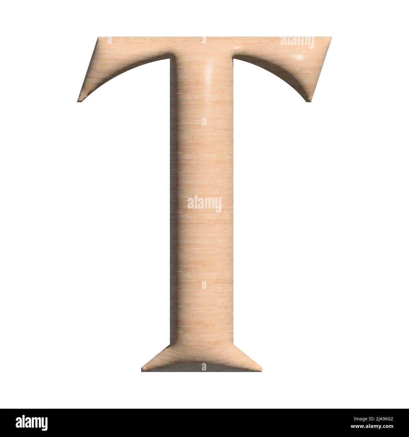 3D lettre T majuscule en bois sur fond blanc Banque D'Images