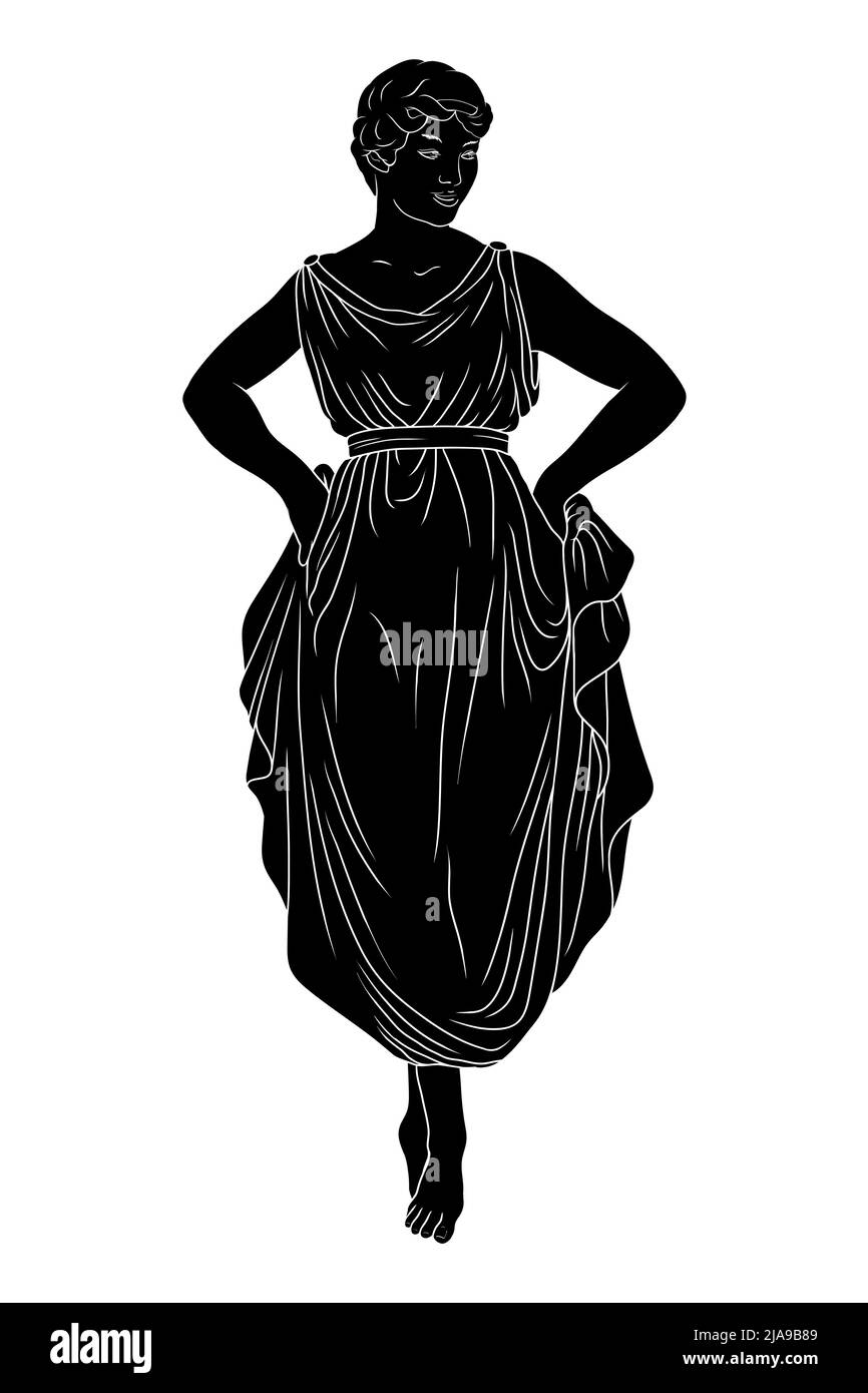 Une jeune femme mince dans une robe est debout sur ses orteils et danse. Illustration de Vecteur