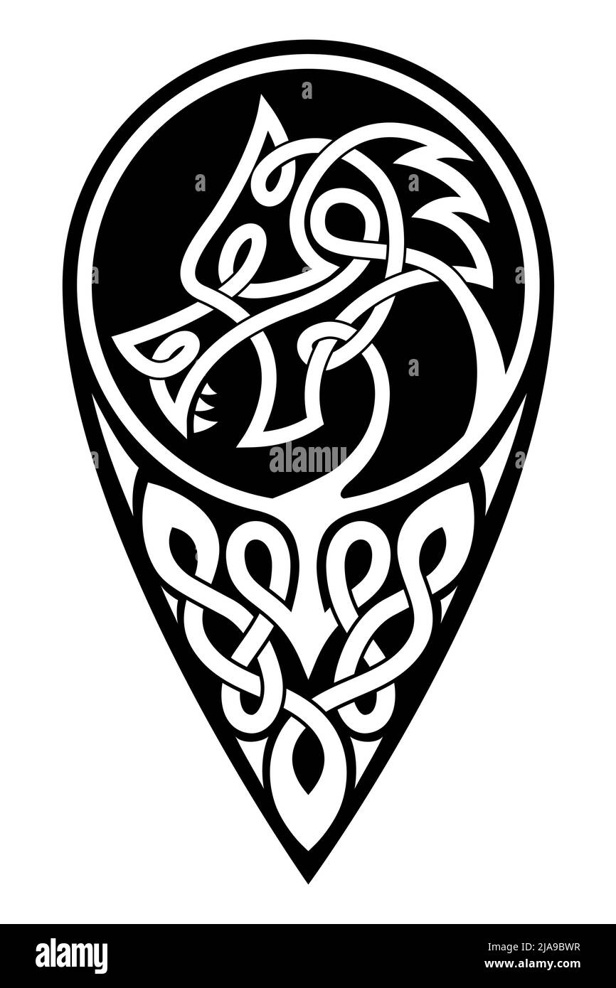 Ornement de tatouage de dragon national celtique et ruban d'entrelacement isolé sur fond blanc. Illustration de Vecteur